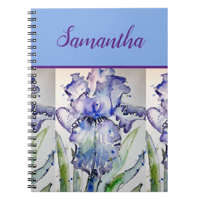 Blue Iris Watercolor floral Art Notebook (Front)