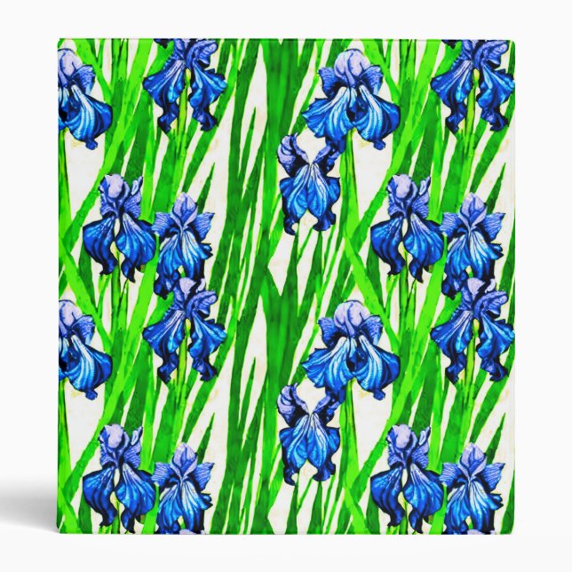 Blue Iris Watercolor Pattern Binder (Front)