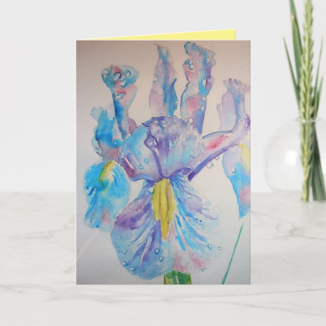Blue Iris Watercolour Birthday Card (Front)