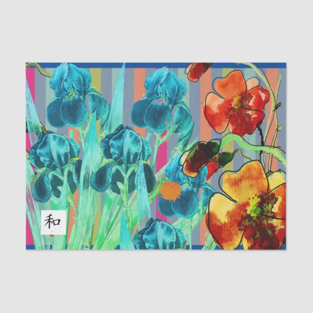 BLUE IRIS WITH MULTI COLOR STRIPES Tissue Paper (Front)