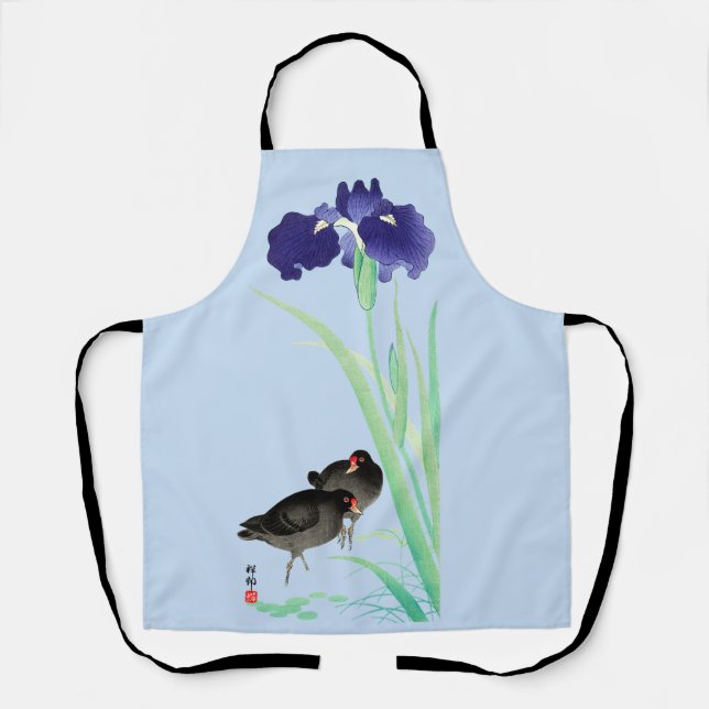Blue Irises and Moorhens by Ohara Koson Apron (Front)