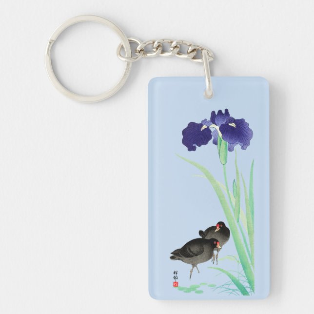 Blue Irises and Moorhens by Ohara Koson Keychain (Front)