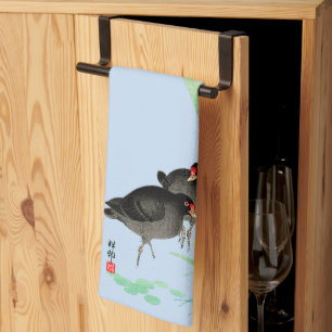 Blue Irises and Moorhens by Ohara Koson Kitchen Towel