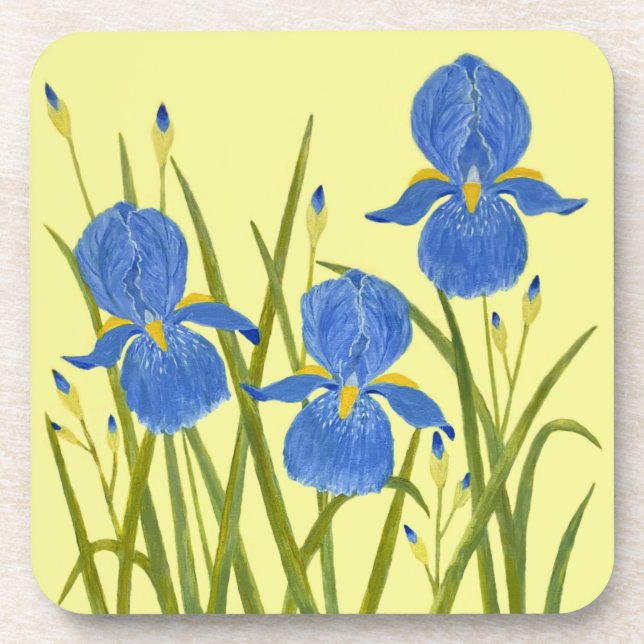 Blue Irises Beverage Coasters (Front)
