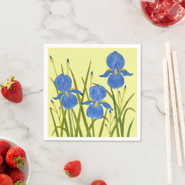 Blue Irises Beverage Coasters Napkin (Insitu)