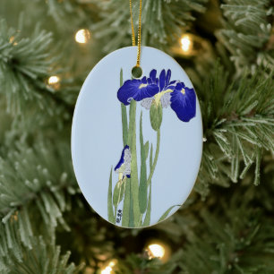 Blue Irises by Ohara Koson Ceramic Ornament