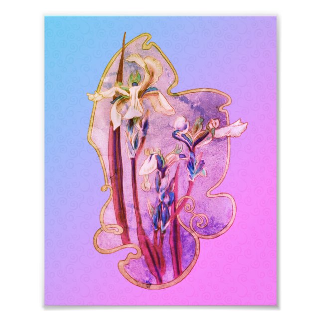 Blue Irises Floral Art Distressed 8x10 Photo Print (Front)
