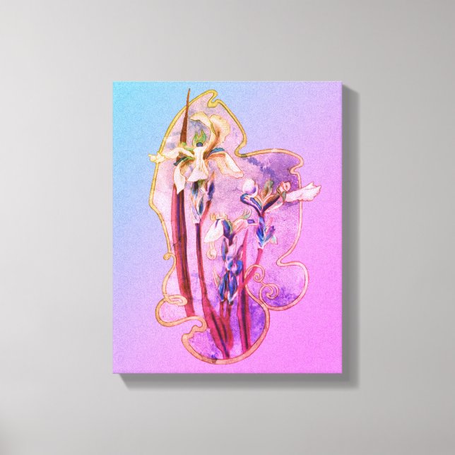 Blue Irises Floral Art Distressed Canvas Print (Front)