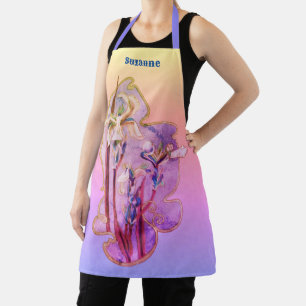 Blue Irises Floral Art Distressed Personalized Apron