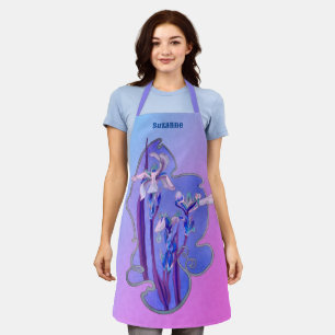 Blue Irises Floral Art Personalized Apron