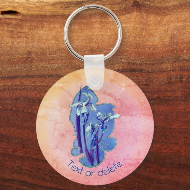 Blue Irises Floral Art Personalized  Keychain (Front)