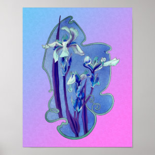 Blue Irises Floral Art Poster