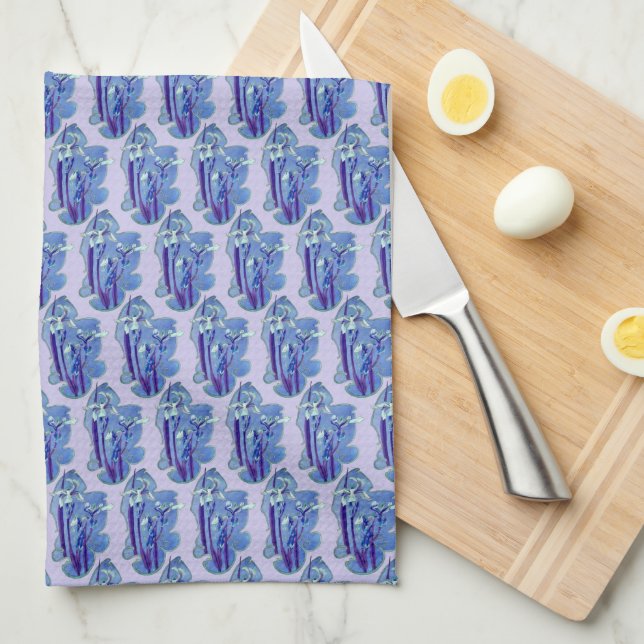 Blue Irises Floral Design   Kitchen Towel (Quarter Fold)