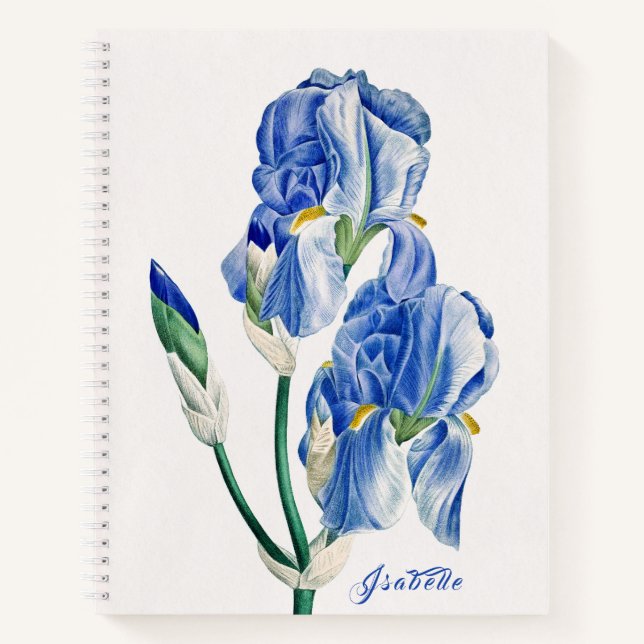 Blue Irises Monogram Notebook (Front)