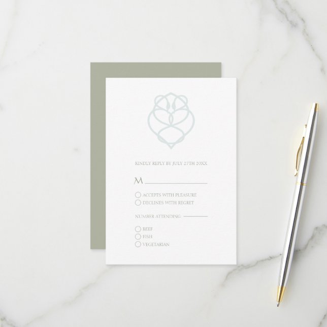 Blue Irish Celtic Swan Love Knot Wedding RSVP Card (Front/Back In Situ)