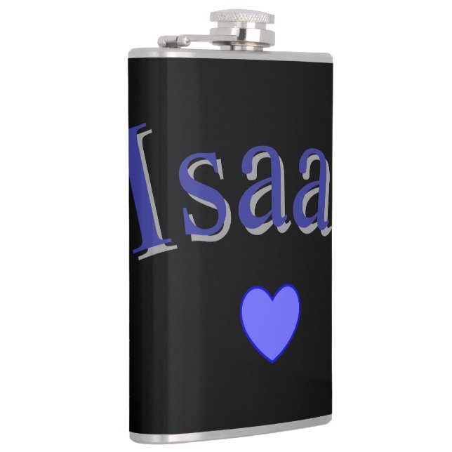 Blue Isaac Name With Heart, Hip Flask (Right)