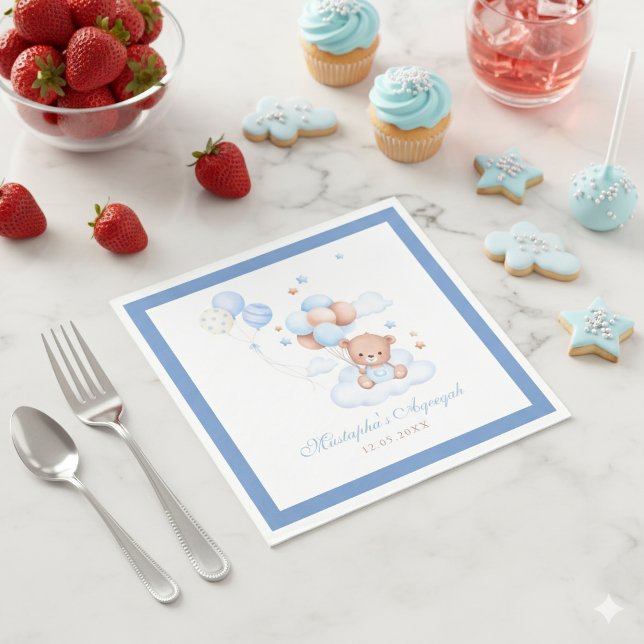Blue Islamic Aqiqah Baby Boy Decor Napkin (Creator Uploaded)