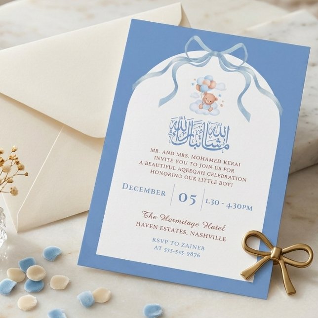 Blue Islamic Aqiqah for Baby Boy Invitation (Creator Uploaded)