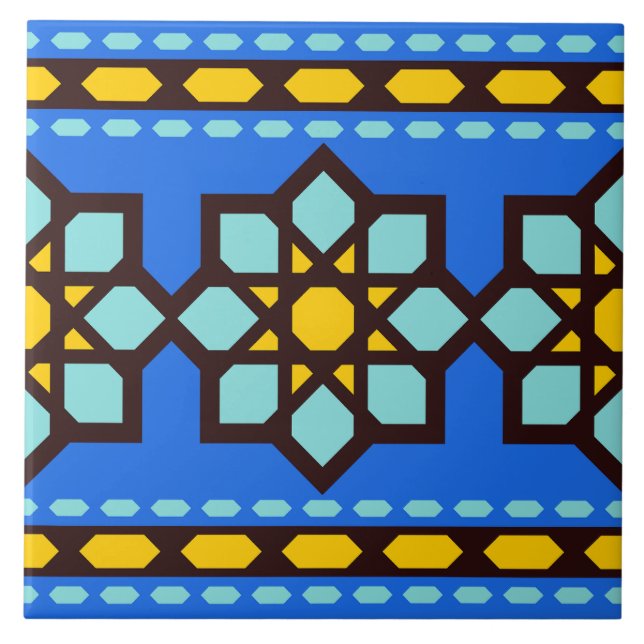 Blue islamic geometric pattern tile (Front)