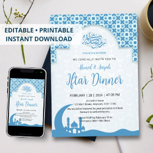 Blue Islamic Pattern Iftar Dinner Invitation