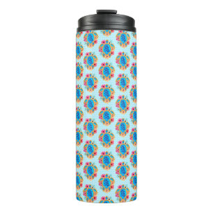 Blue Island Tropical Sea Turtles Floral Thermal Tumbler