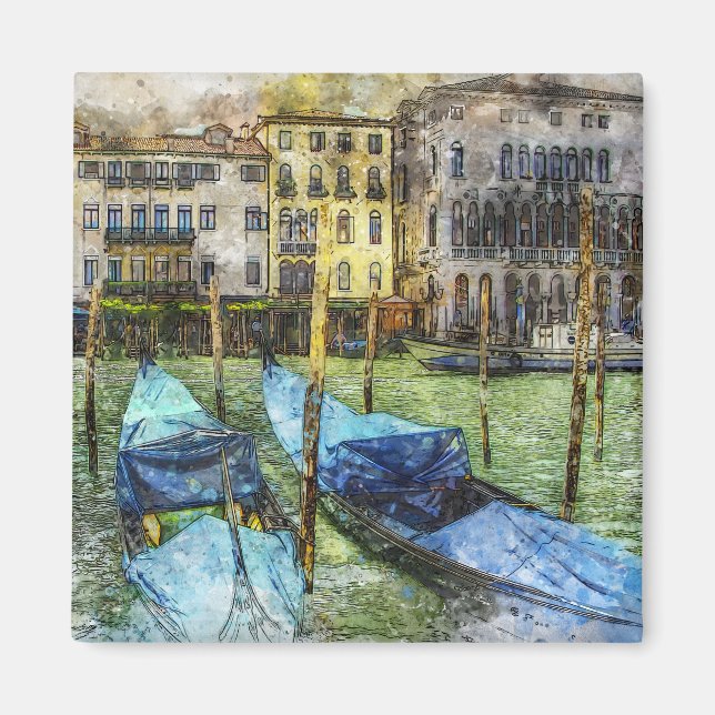 Blue Italian Gondolas Magnet (Front)