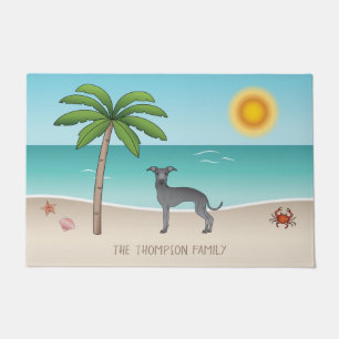 Blue Italian Greyhound At Tropical Summer Beach Doormat