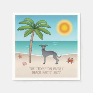 Blue Italian Greyhound At Tropical Summer Beach Napkin