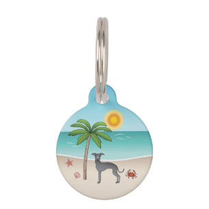 Blue Italian Greyhound At Tropical Summer Beach Pet Tag