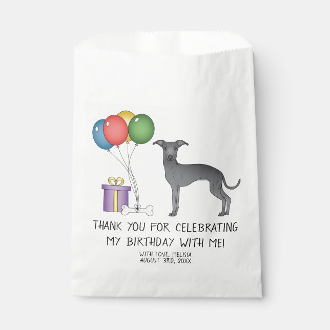 Blue Italian Greyhound Cartoon Dog Birthday Favour Bag (Front)