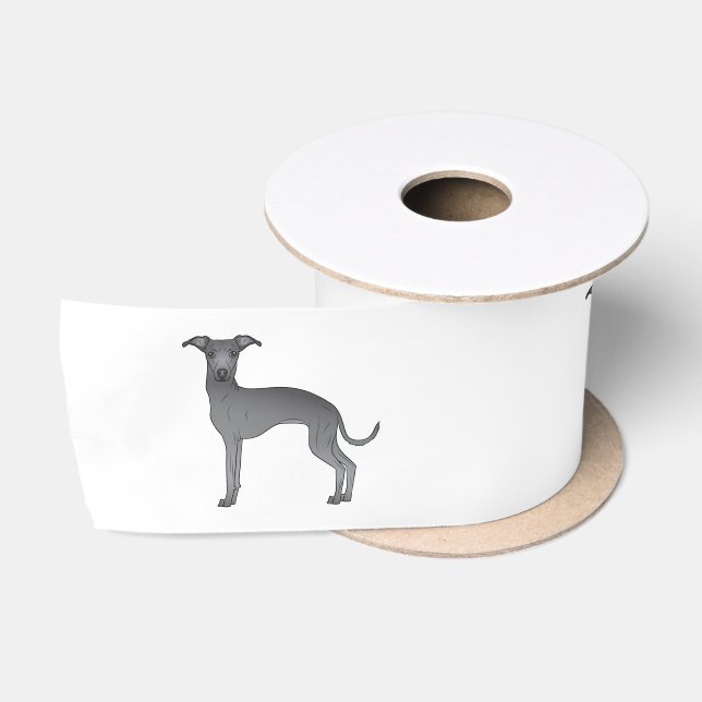 Blue Italian Greyhound Cartoon Dog Illustrations Satin Ribbon (Spool)