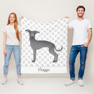 Blue Italian Greyhound Cartoon Dog With A Name Fleece Blanket