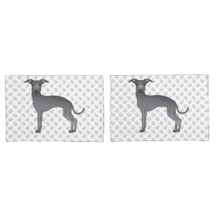 Blue Italian Greyhound Cartoon Dog With Paws Pillowcase