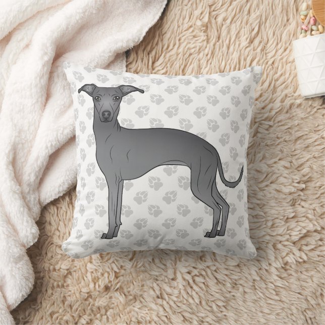 Blue Italian Greyhound Cute Cartoon Dog With Paws Throw Pillow (Blanket)