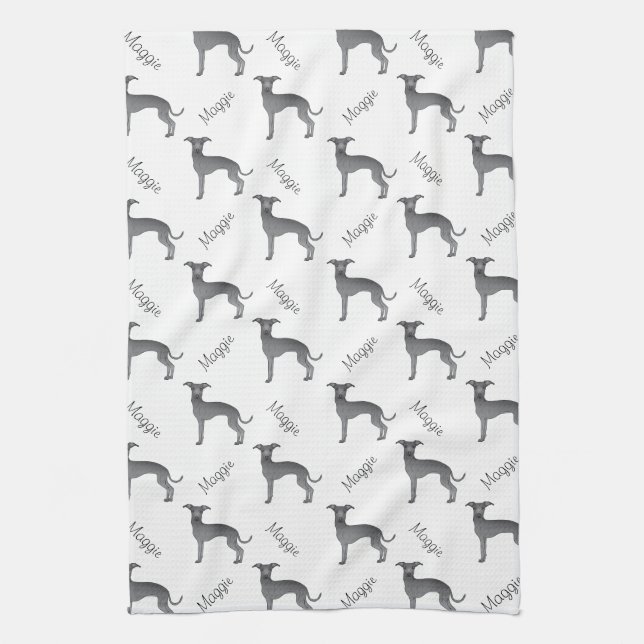 Blue Italian Greyhound Cute Dog Pattern With Name Kitchen Towel (Vertical)