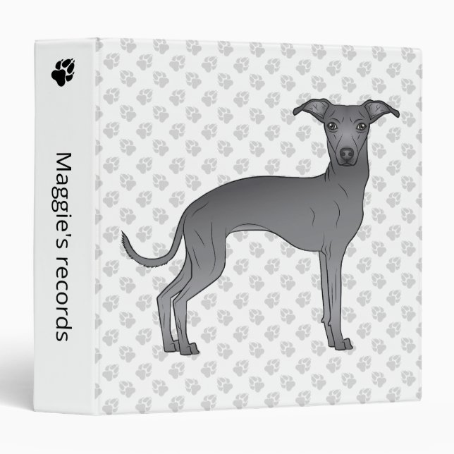Blue Italian Greyhound Cute Dog With Custom Text Binder (Front/Spine)