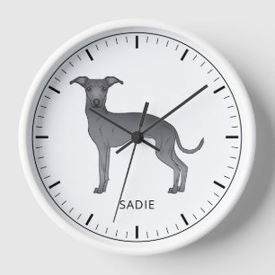 Blue Italian Greyhound Cute Dog With Custom Text Clock