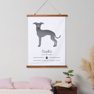 Blue Italian Greyhound With A Paw And Custom Text Hanging Tapestry