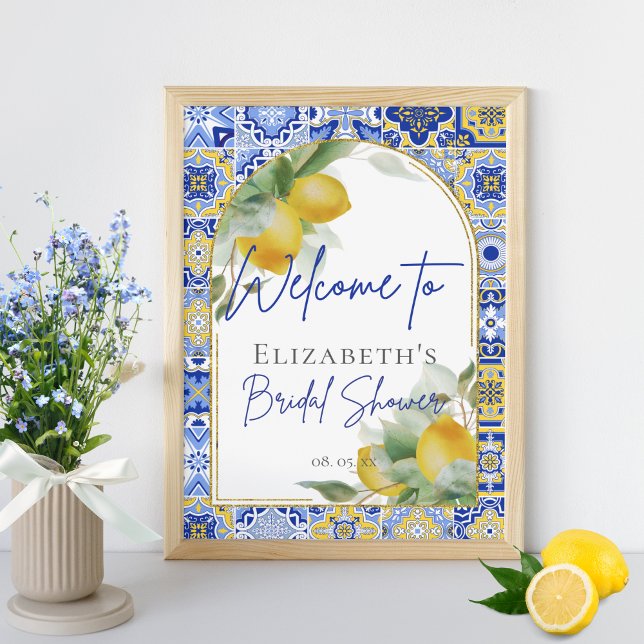 Blue Italian Tiles Arch Citrus Lemons Welcome Poster (Creator Uploaded)