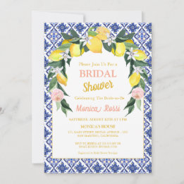  Blue Italian Tiles Lemon Summer Bridal Shower  Invitation