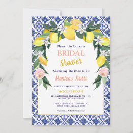  Blue Italian Tiles Lemon Summer Bridal Shower  Invitation
