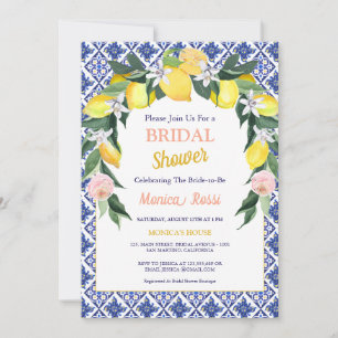 Blue Italian Tiles Lemon Summer Bridal Shower  Invitation