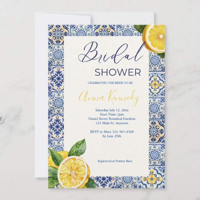 Blue Italien titre nuptiale douche Invitation (Devant)