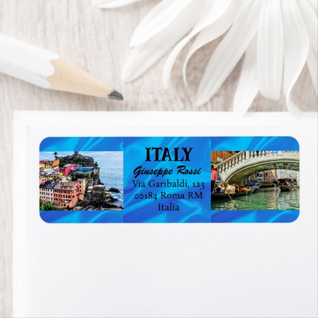 Blue Italy Trendy Modern Nature Chic Address Label (Insitu)