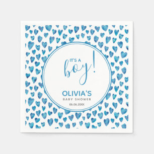 Blue It's A Boy Heart Baby Shower Napkin