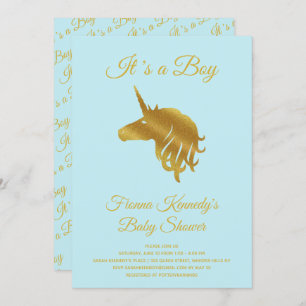 Blue It's a Boy Unicorn Baby Shower Invitation