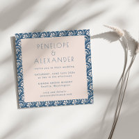 Blue Ivory Beautiful Botanical Square Wedding