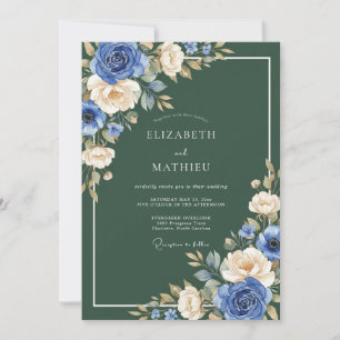 Blue Ivory Botanical Swirl Wedding Invitation