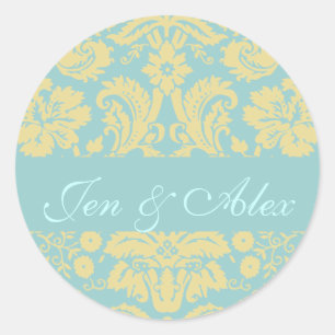 Blue Ivory Bride Groom Damask Wedding Seal