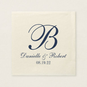 Blue Ivory Custom Wedding Monogram Paper Napkin